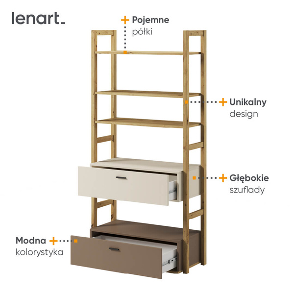 LENNY LY-02 - Regał 2S Dąb Artisan/Beż/Truflowy