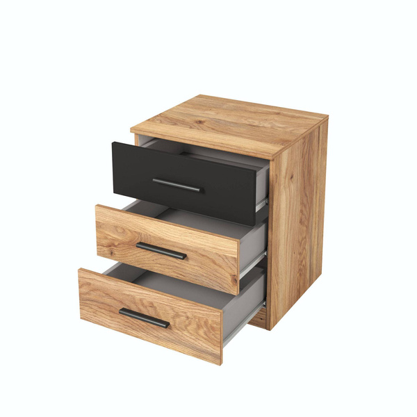 Beta – Szafka Nocna 3 Szuflady Dąb Mauvella Czarny mat