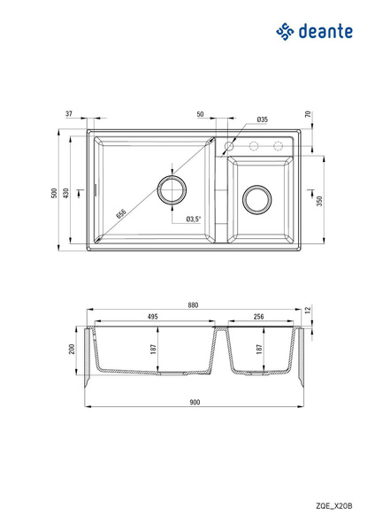 Zlewozmywak granitowy 2-komorowy Eridan