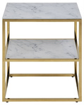 Alisma Złoty Stolik Kawowy Nadruk Marmurowy Biały 1P 45