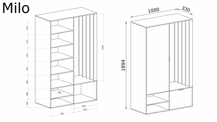 MILO UNI - Garderoba 2-drzwiowa z Lustrem Grafit