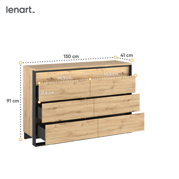 QUANT QS-04 - Komoda 3S Z Oświetleniem Dąb Artisan/Czarna