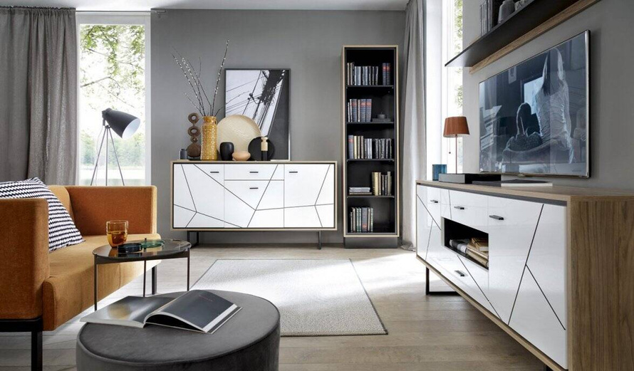 Brolo BROV02 - Witryna 2-drzwiowa Dąb Catania/Czarna Perła/Biała