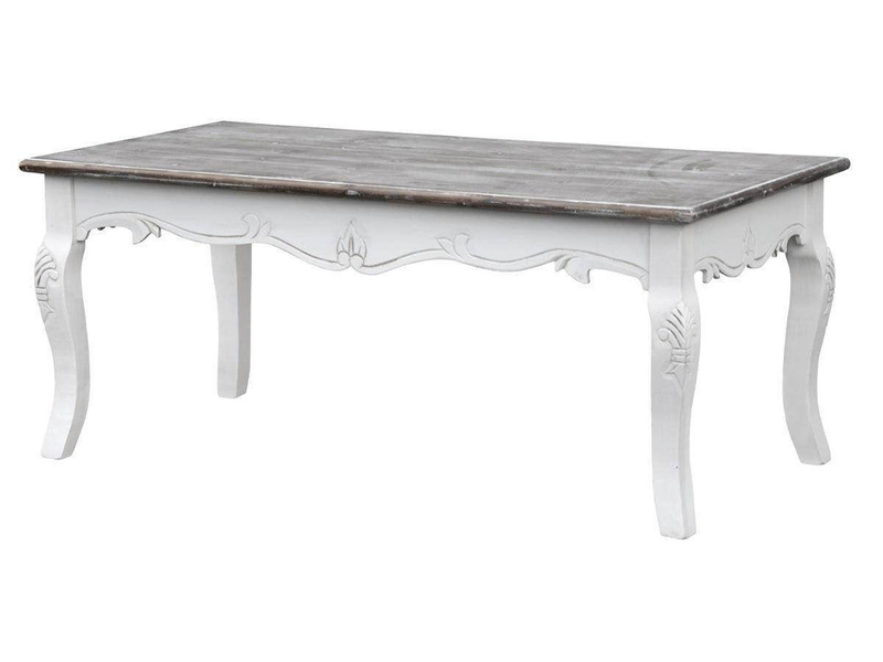 Rimini White 027 Ława prowansalska biała z przecieranym brązowym blatem drewno/mdf