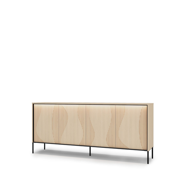 FLOW FW-04 - Komoda 4D z Oświetleniem Dąb Vincenza Bielona Czarny Mat