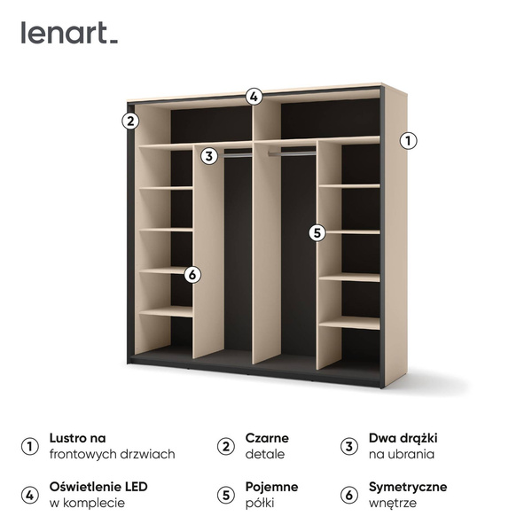 ENNA EN-01 - Szafa 2-drzwiowa z Oświetleniem LED Beżowy Mat Czarny Mat