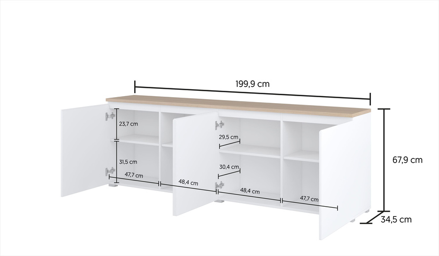 Modo - Komoda 4D Biały Mat Dąb Mauvella