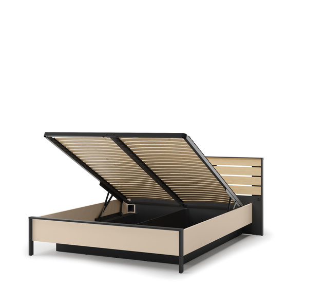 ENNA EN-02(160) - Łóżko 160 cm ze Stelażem i Oświetleniem LED Beżowy Czarny