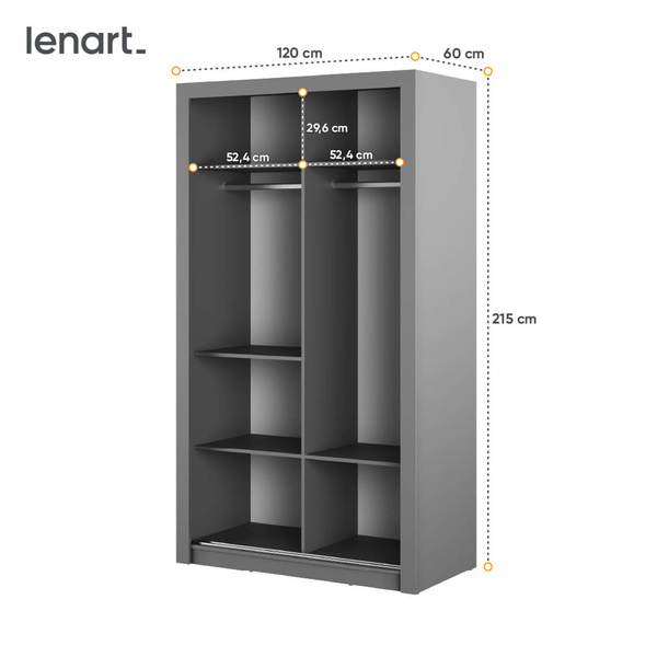 ARTI AR-19 - Szafa Przesuwna 2-drzwiowa 120 cm Szara