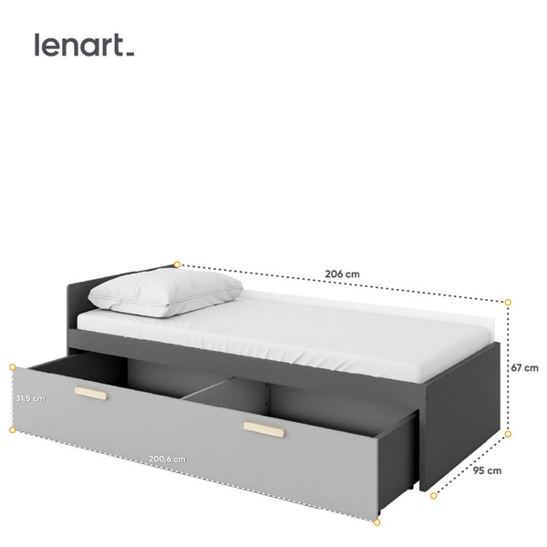 POK PO-15 - Szuflada Do Łóżka Grafit/Buk Ibsen/Szary Jasny