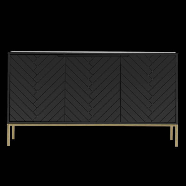 ASPEN-03 - Komoda 3-drzwiowa Czarny Mat Złoty Stelaż