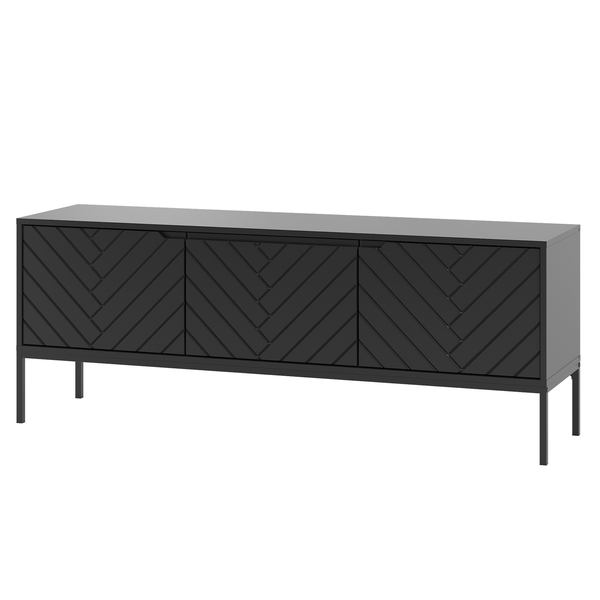 ASPEN-01 - Komoda RTV 3-drzwiowa Czarny Mat Czarny Stelaż