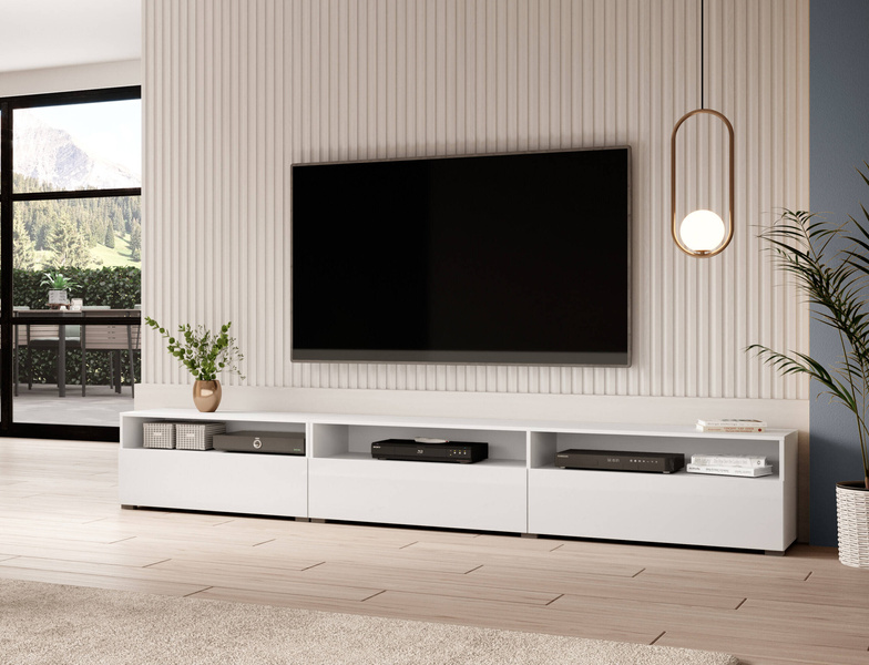 Baros Szafka RTV 3-drzwiowa Biały / Biały Połysk