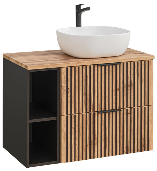 Szafka 80 cm Xilo Black Wotan z umywalką Smile i Regałem