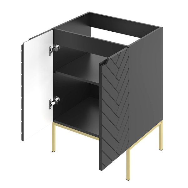 ASPEN-09 - Szafka z Umywalką 2D 60cm Czarny Mat Zestaw-3 Złoty Stelaż