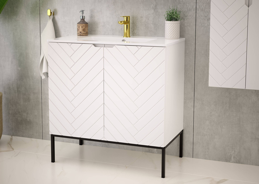 ASPEN-08 - Szafka z Umywalką 2D 80cm Biały Mat Zestaw-3 Czarny Stelaż