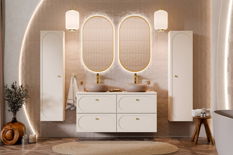 Zestaw Szafka Pod Umywalkę z Blatem 120 cm 4 Szuflady Donna Sand