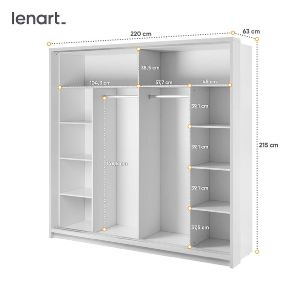 ARTI AR-14 - Szafa Przesuwna 2-drzwiowa Z Oświetleniem Biała