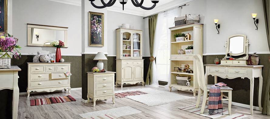 Rimini 024 Komoda 6S prowansalska kremowa beżowy blat drewno/mdf