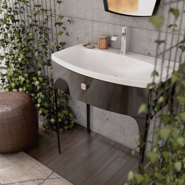 Oristo Szafka z umywalką w białym macie 82 cm Z NÓŻKAMI 1S LOUIS granatowa mat