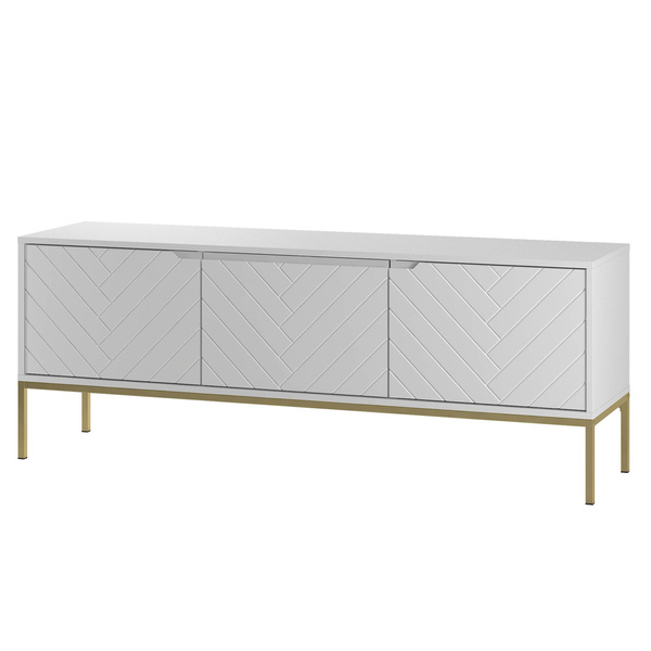 ASPEN-01 - Komoda RTV 3-drzwiowa Biały Mat Złoty Stelaż