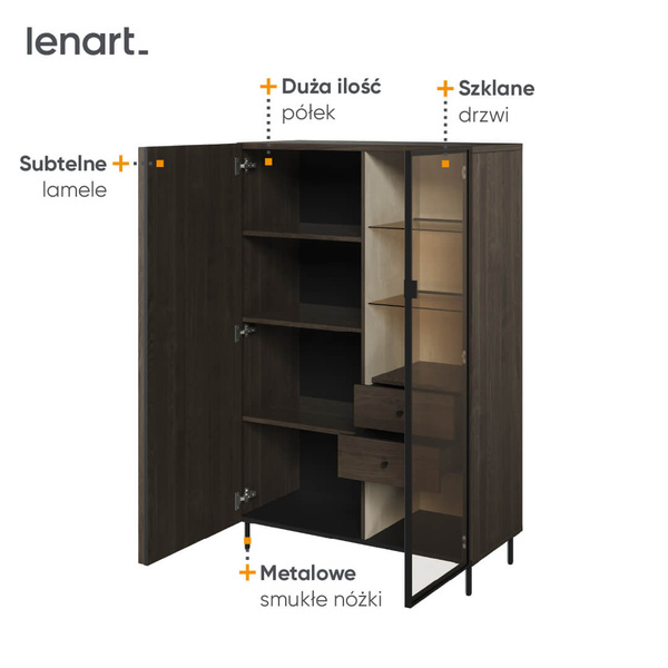 PIEMONTE PE-06 - Szafka 1D1W2S Z Oświetleniem Jesion Portland/Czarny