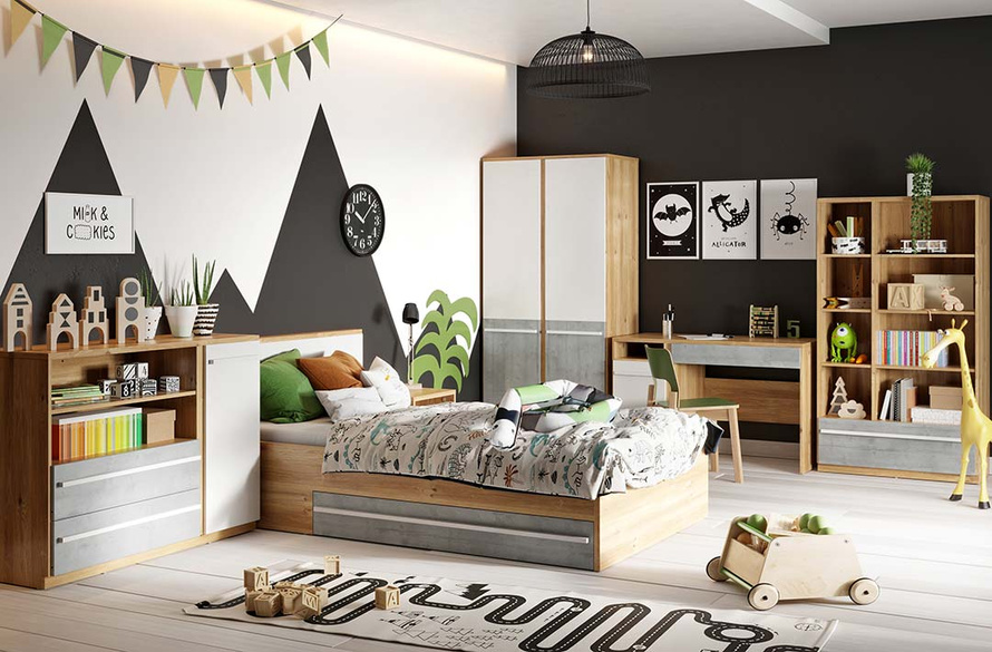 PLANO PN-04 - Szafka 2D1S Dąb Nash/Biała/Beton