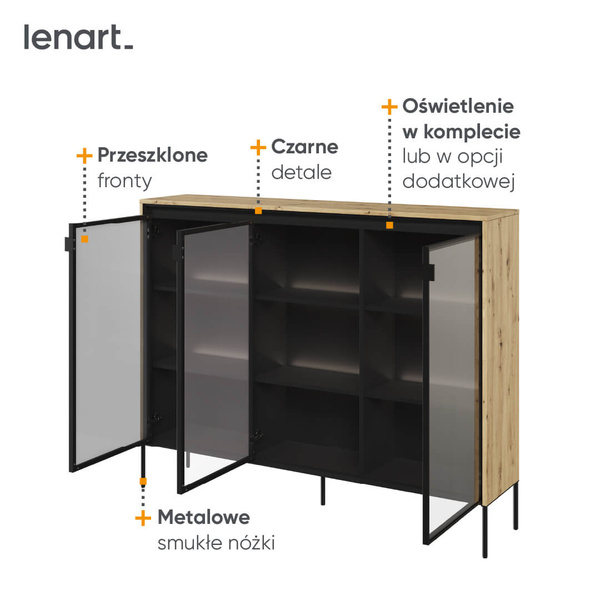 TREND TR-08 - Komoda 3-drzwiowa Z Oświetleniem Dąb Artisan
