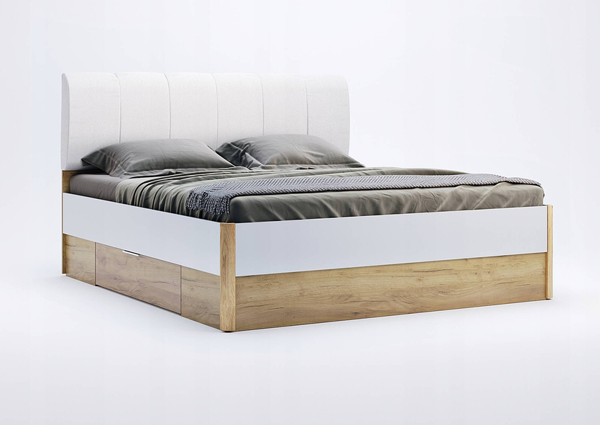 Asti AS-39-WB - Łóżko z Szufladami Dąb Craft Biały Połysk 180x200 cm