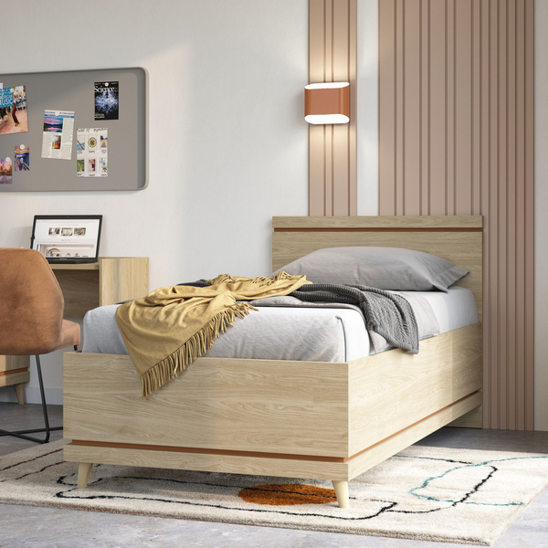 Scandi - Łóżko 100x200 cm Dąb Olejowany Ceglany