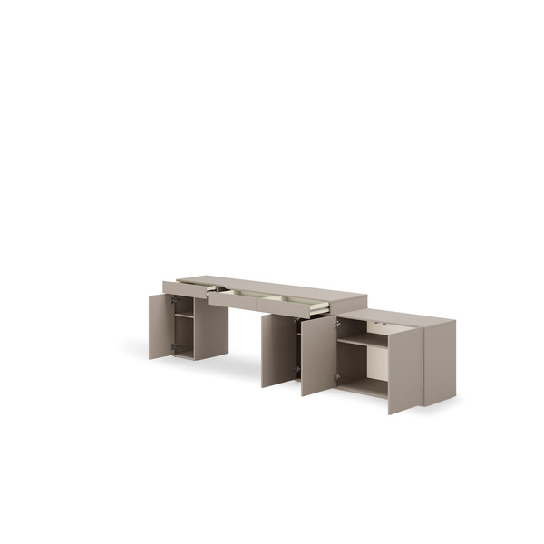 WOOW SET-WOS6P - Zestaw Komoda i Biurko Prawe/Kontenerek Szampański/Dąb Vincenza Bielona/Clay Grey