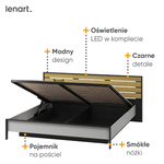 GRIS GS-02 - Łóżko 180 cm Ze Stelażem Szare/Czarne