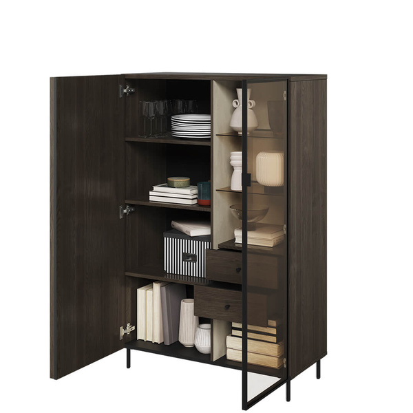 PIEMONTE PE-06 - Szafka 1D1W2S Z Oświetleniem Jesion Portland/Czarny