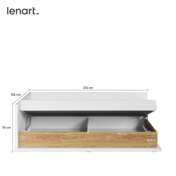 SIMI MS-09L - Łóżko 90 cm Lewe Z Materacem Białe/Hikora Naturalna