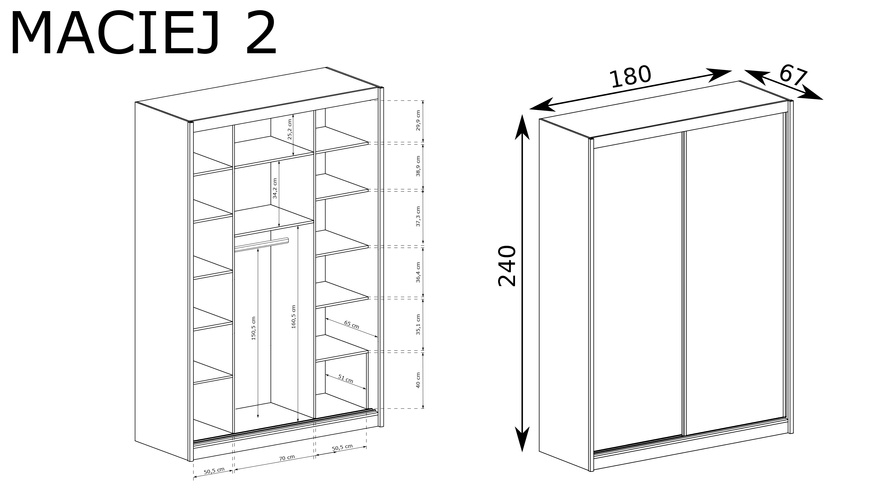 MACIEJ II - Szafa 2D4S Drzwi Przesuwne Kraft Biały
