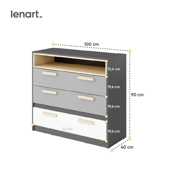 POK PO-08 - Komoda 3S Grafit/Buk Ibsen/Szara Jasna