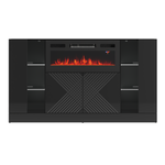 DIUNA-01 - Komoda 4D z Oświetleniem LED i Kominkiem Elektrycznym Czarny Mat Czarny Połysk