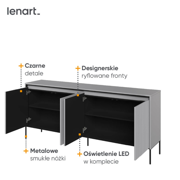 TREND TR-04 - Komoda 4-drzwiowa Z Oświetleniem Szara/Czarna