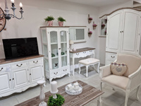 Rimini White 046 Siedzisko tapicerowane prowansalskie biało beżowe drewno/mdfmdf