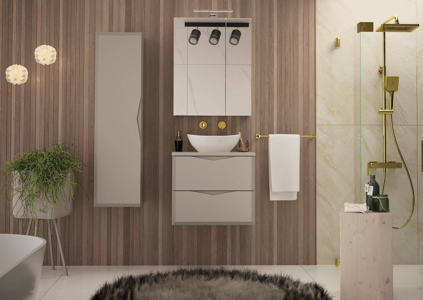 DELICA-02 - Szafka pod Umywalkę z Blatem 2S 60cm Kaszmir Zestaw-1