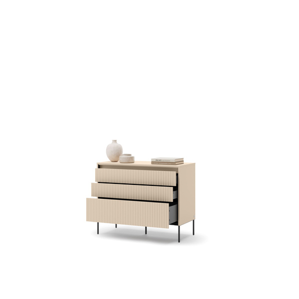 TREND TS-05 - Komoda 3 Szuflady z Oświetleniem LED Beż Piaskowy Czarny Mat