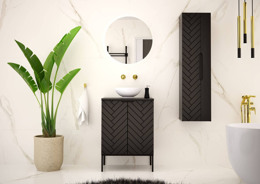 ASPEN-09 - Szafka pod Umywalkę z Blatem 2D 60cm Czarny Mat Zestaw-1 Czarny Stelaż