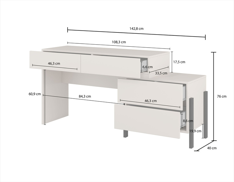 Jukon S - Toaletka Biurko 4S Kaszmir Czarne Metalowe Nogi