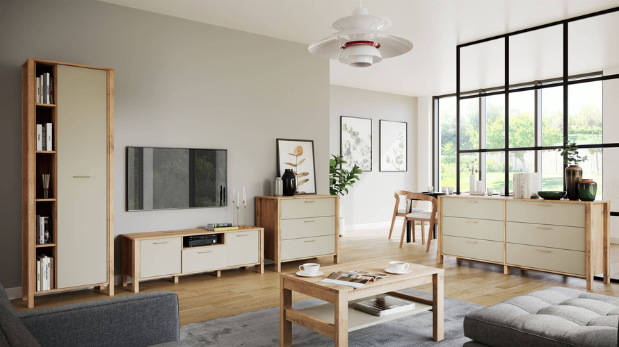 Indygo R1 - Regał 4 Półki Dąb Wotan/Beżowy