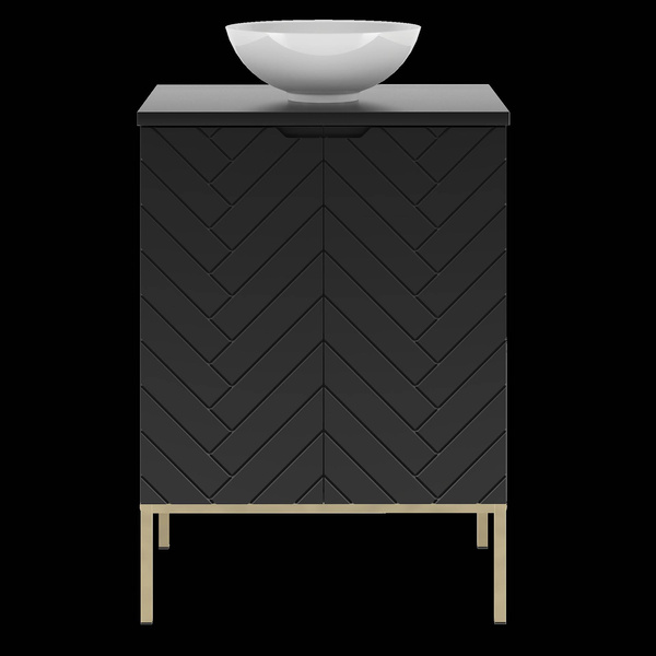 ASPEN-09 - Szafka z Umywalką i Blatem 2D 60cm Czarny Mat Zestaw-2 Złoty Stelaż