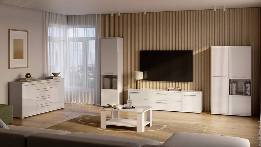 Family FM-190-WB - Komoda RTV 2D2S Biały Mat Biały Połysk