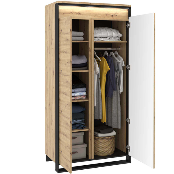 QUANT QA-01 - Szafa 2-drzwiowa Z Oświetleniem Dąb Artisan/Czarna