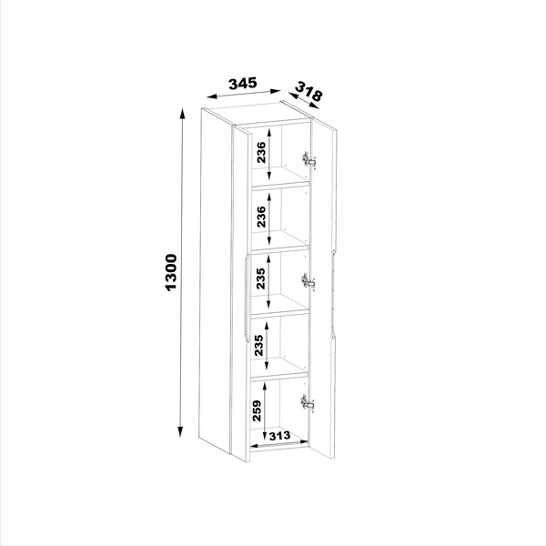 ASPEN-10 - Słupek Wysoki 2-drzwiowy 130cm Biały Mat