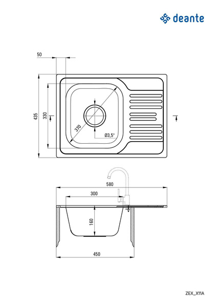 Zlewozmywak stalowy 1-komorowy z ociekaczem Xylo