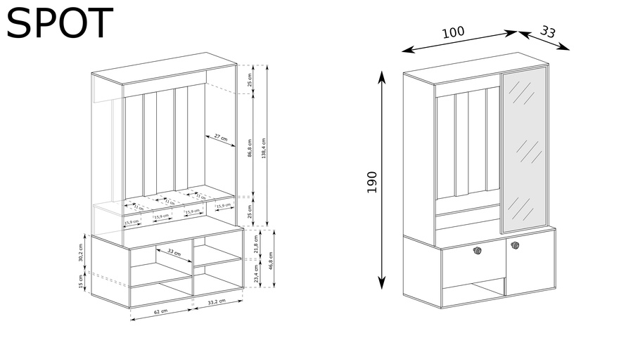 SPOT UNI - Garderoba 3-drzwiowa z Lustrem Green Stone
